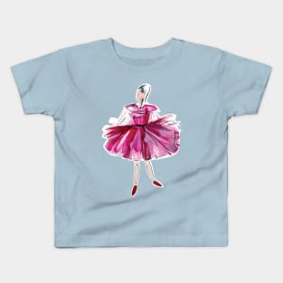 Ballerina in red tutu and pointe shoes Kids T-Shirt